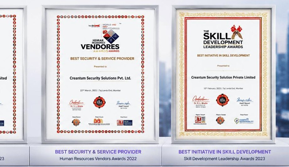 Awards and certificates received by Creantum Security Solutions Private Limited