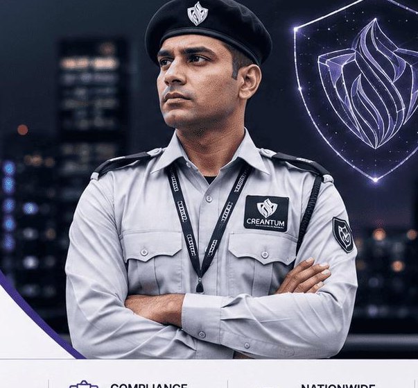 Creantum security officer at a monitored corporate facility