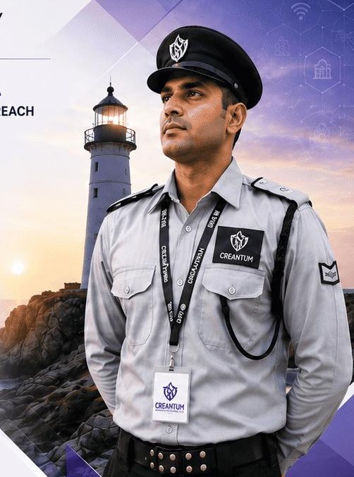 Creantum officer on duty at a coastal installation at sunrise